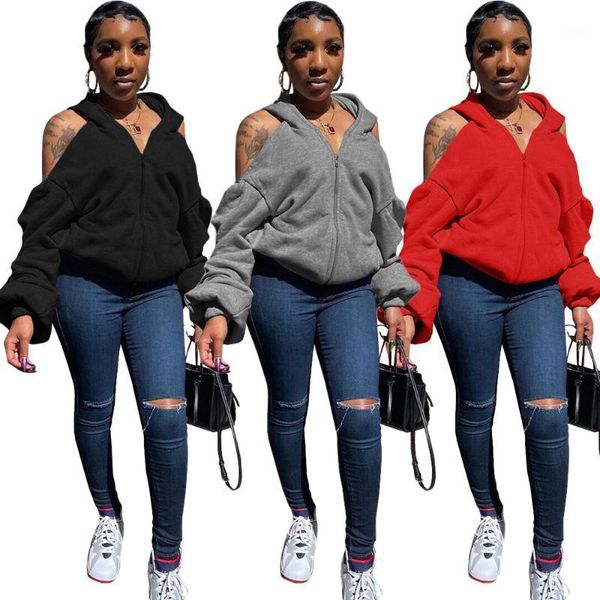 

stacked long lantern sleeve hoodie sweatshirt women off shoulder hooded backless hoodie autumn winter zipper loose sweatshirts1, Black