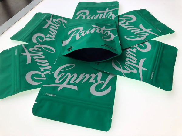 

runtz green matt mylar bag 3.5gram zipper packaging 3.5-7g childproof edibles pouch retail packaging bags hologram stickers and back bbytup