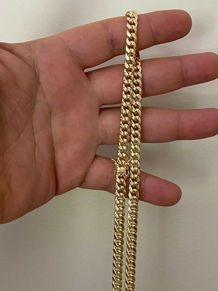 

cuban chain necklace real 10k yellow gold plated mens miami cuban link chain necklace thick 6mm box lock, Silver