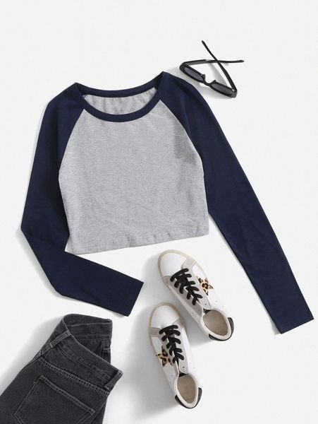 

color block raglan sleeve crop tee a9ue#, White