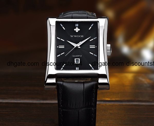 

wwoor holding love square men's watch waterproof strap calendar strap men's quartz watch, Slivery;brown