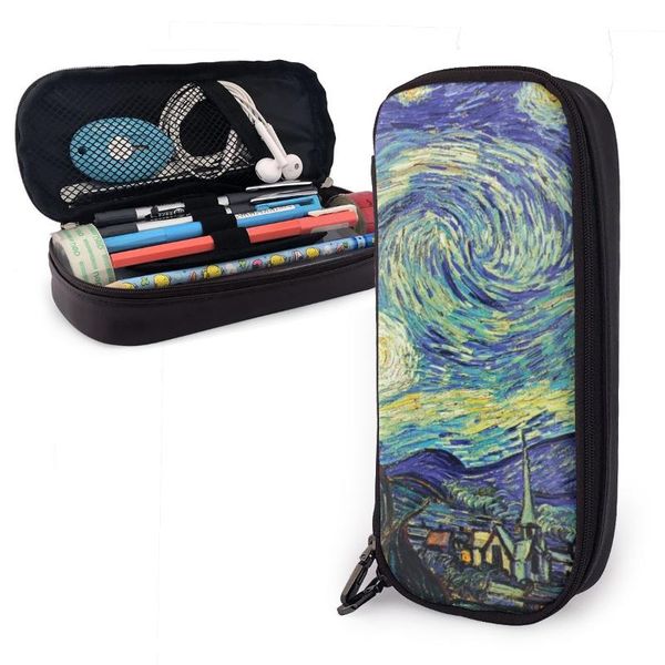 

noisydesigns customized vincent gogh leather pencil case women cosmetic bag storage makeup case