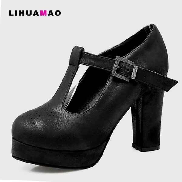 

lihuamao women chunky heels platform high heel pumps mary jane shoes party wedding ladies dress shoes, Black