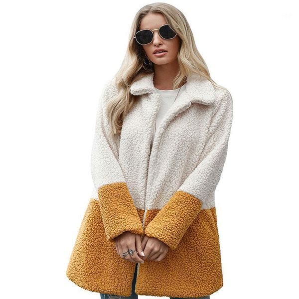 

2020 winter clothes cardigan bubble fleece jacket women casual trench coat for lady mid-length lapel wool faux fur female outer1, Black