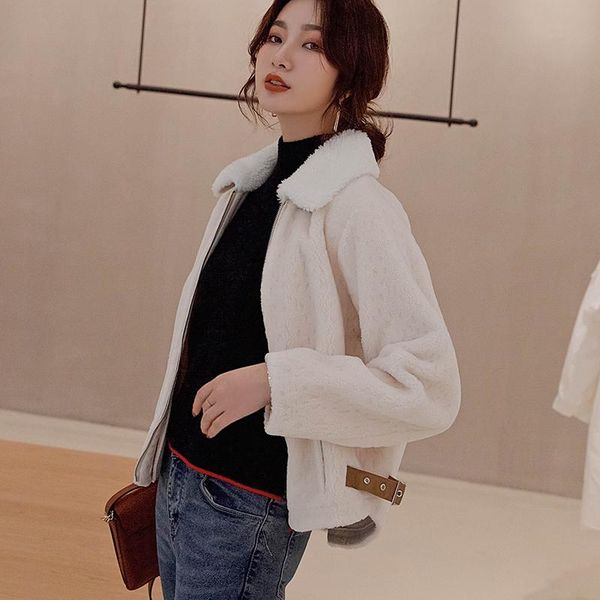 

smpevrg new style women coat turn-down collar long sleeve coats women jacket zipper long wool warm overcoat female short coats, Black