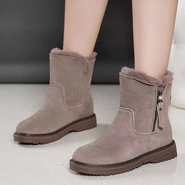 

2020 winter shoes women plush snow boots faux suede warm snow shoes side zipper platform booties black brown botas mujer 8523n #ta0w
