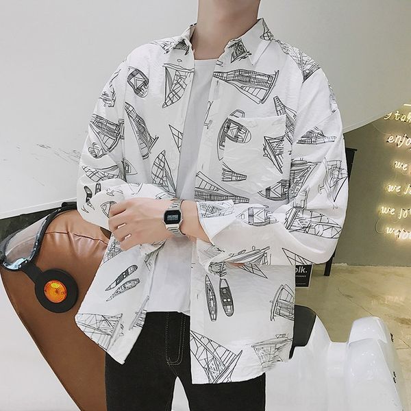 

spring new korean exquisite workmanship trend floral pattern coat shirt shirtsao fashion men's long sleeve shirt coat vn1qe, Blue