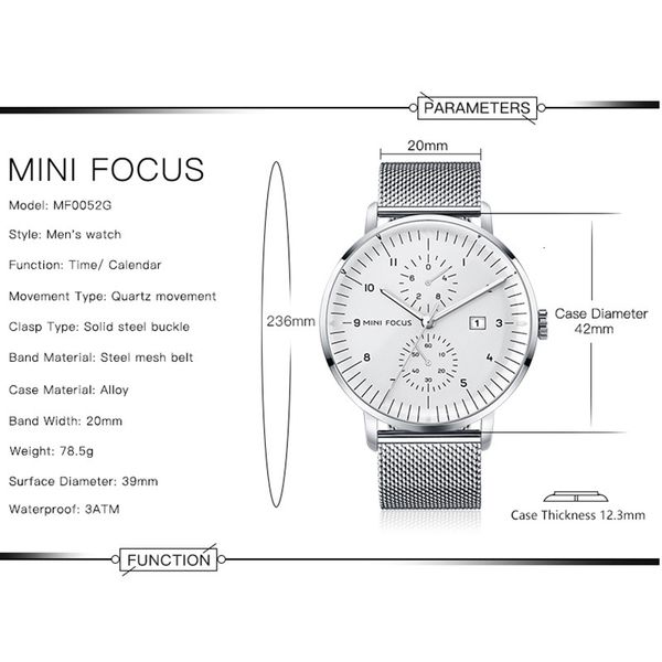 

mini focus mens watches brand luxury silver quartz watch men waterproof calendar male wristwatch man relogio masculino 2020