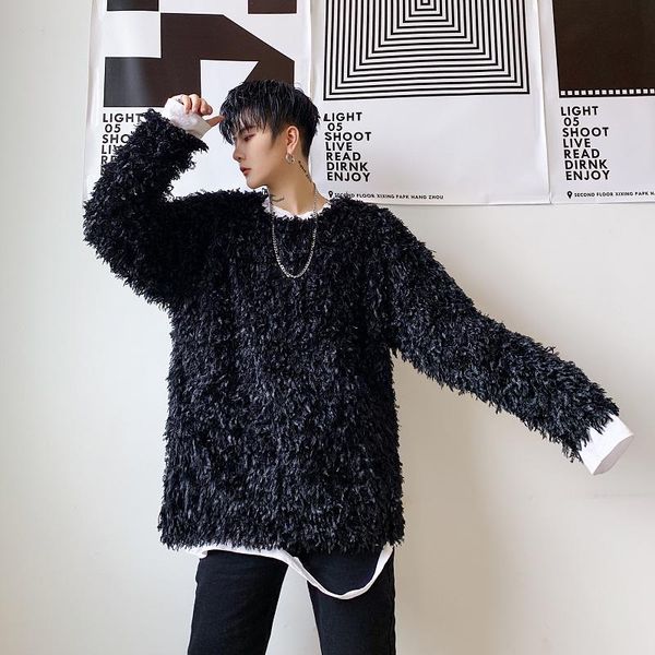 

korea men's feather jumper sweaters fashion casual loose pullover sweater male knittwear streetwear couples outwear, White;black