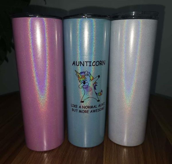 

sublimation blank glitter skinny tumbler 20oz stainless steel sparkly water tumbler with splash-proof lid straw shiny travel cup