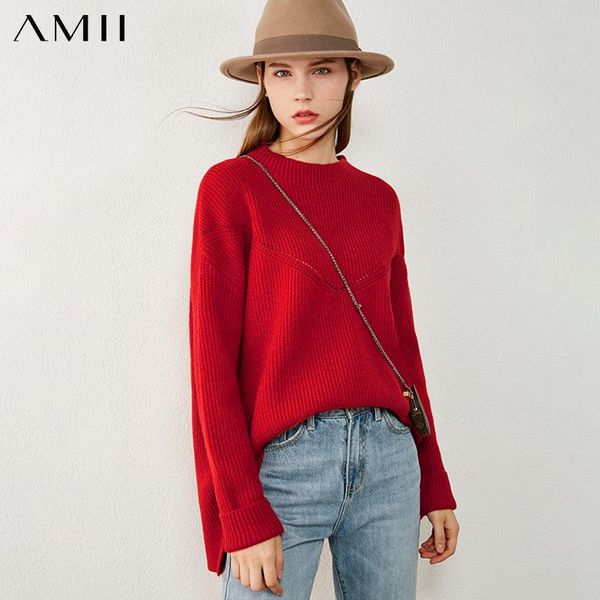 

women's sweaters amii minimalism autumn winter causal for women fashion solid oneck loose sweater female pullover 12040477, White;black
