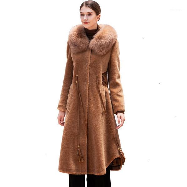 

plus size new women winter jas long hooded wolves jas fat suit women jassen lamswol jackets loose clothing1, Black