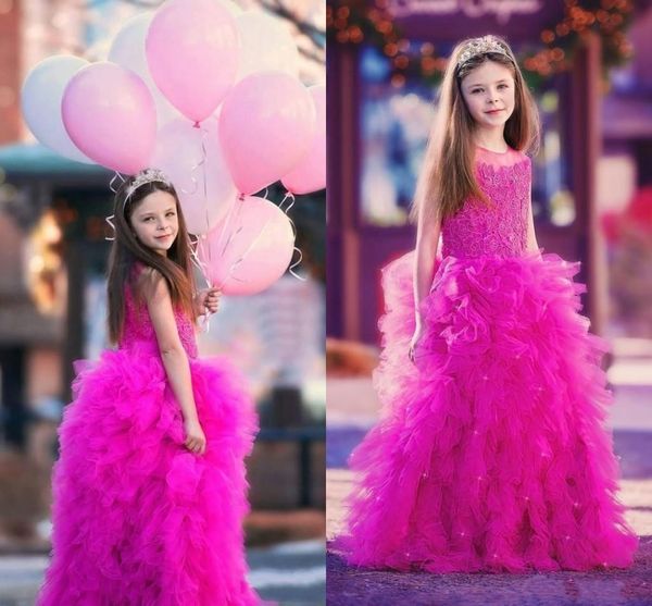 

новых принцессы маленьких девочек pageant платье sheer jewel шея zipper назад платье партии оборки тюль цветок девочка платье для свадеб p28, White;red
