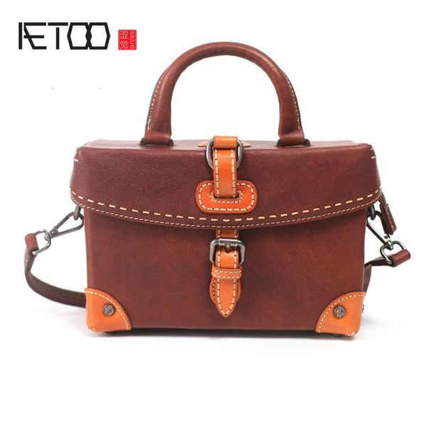

aetoo handmade first layer cowhide art handbag retro small box handbag leather profile oblique cross package shoulder small squa