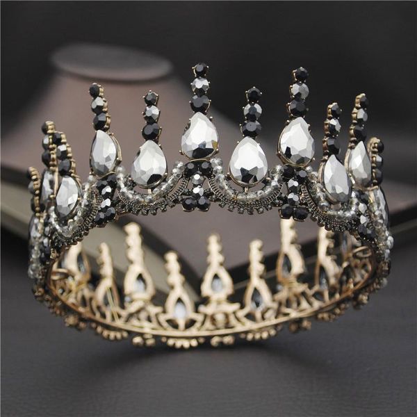 

vintage black crystal headband bride tiaras crown for queen headdress pageant diadem prom wedding hair jewelry accessories, Golden;silver