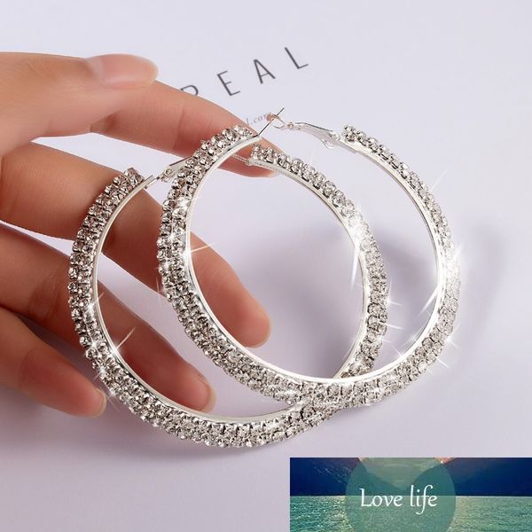 

big crystal hoop earrings classic full rhinestone circle earring silver color exaggerated oversize earrings for women party gift, Golden;silver