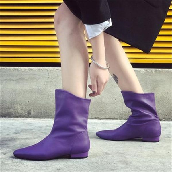 

fashion women motorcycle boots pointed toe shoes autumn winter boot short ladies western mid-calf boots for women blue gray, Black