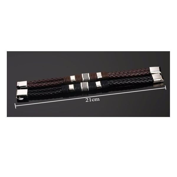 

stainless steel charm bracelet braided black brown genuine leather bracelet for men's hand wristband bbypuf, Golden;silver