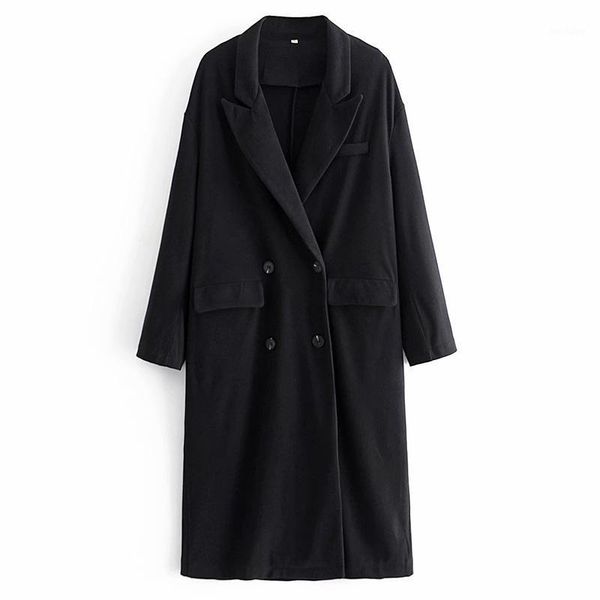 

new winter women solid double breasted warm woolen coat pockets female outerwear elegant chic overcoat lady dwdd891341, Black