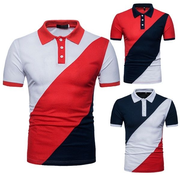 

zogaa striped patchwork men's summer cotton short-sleeved turn-down collar male casual business slim polo shirt, White;black