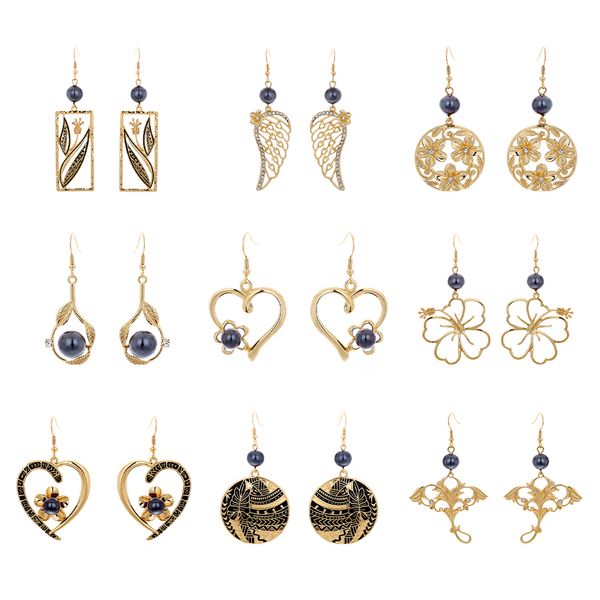 

earrings of gold plated hawaiian pearl earring jewelry set geometric drop heart flower hawaiian earring for women gifts, Silver