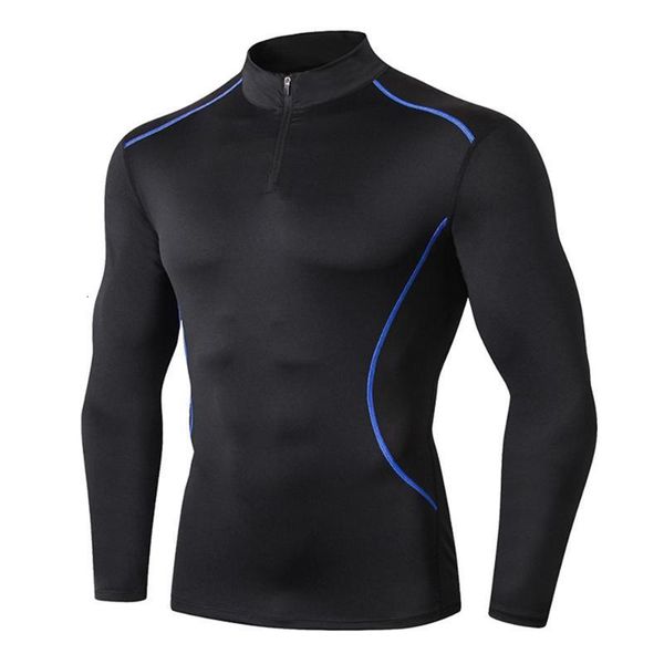 

men's cycling base layer sports underwear long sleeve compression tight running t-shirt gym fitness weight lifting shirts men's, Black;blue
