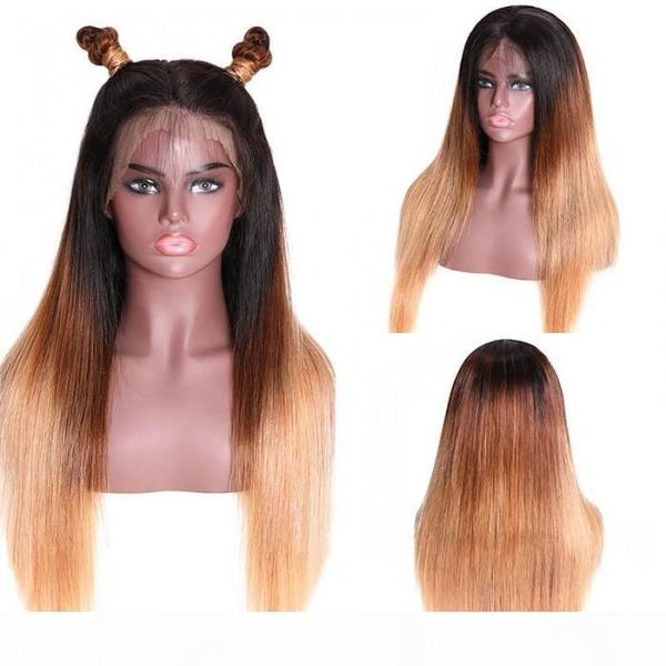 

t4 27 ombre lace 13 4 straight lace front 150 density human hair 12-24- inch hair bettyou series, Black;brown