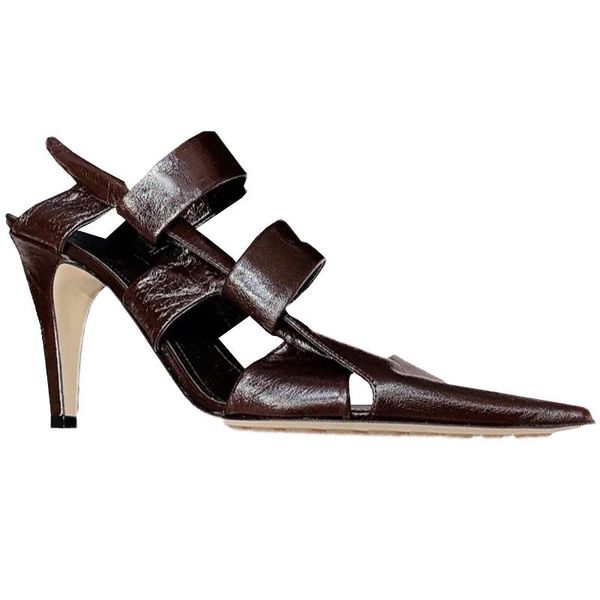 

2021 sandals women shoes leather pointed toe high heels shoes women fashion slip on femme sandalias de las mujeres, Black