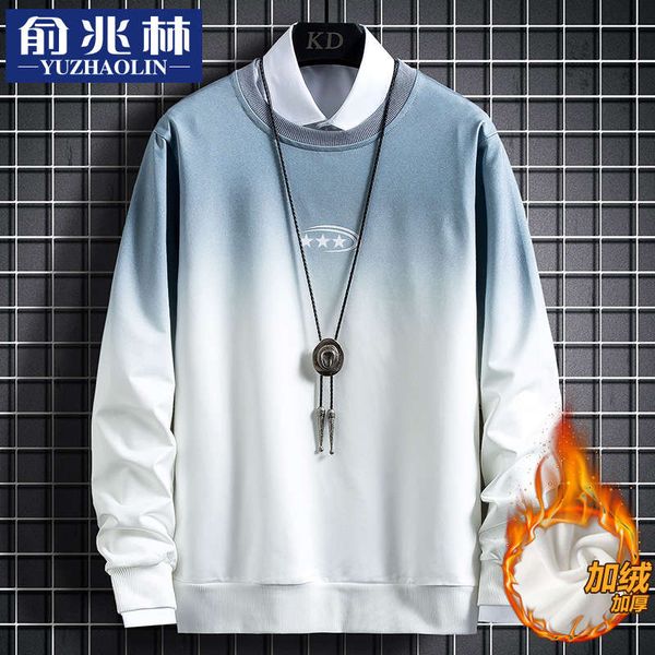 

plush sweater ins trendy winter youth bottoming shirt gradual autumn men's long sleeve t-shirt, Black
