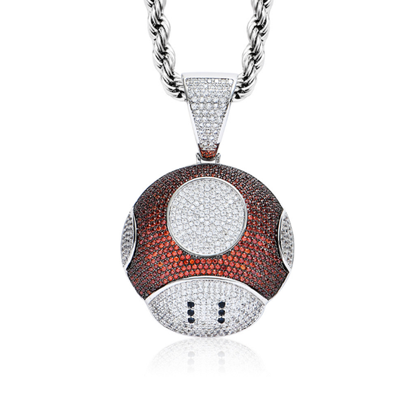 

chains hip hop cubic zircon personality mushroom pendant necklace rock chain link luxury jewelry, Silver