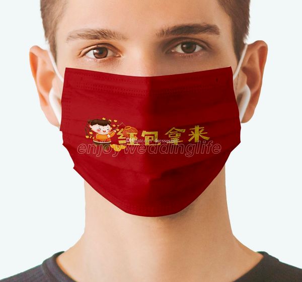 

2021 chinese new year characters face mask cartoon chinese style designer washable printed new year anti dust haze mouth masks