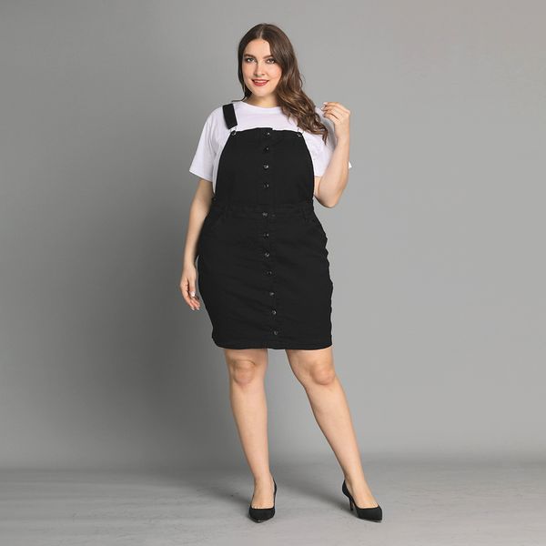 

size plus mini strap large fashion women button pocket dress denim black female d40 ladies dresses jlljze ly_bags, Black;gray