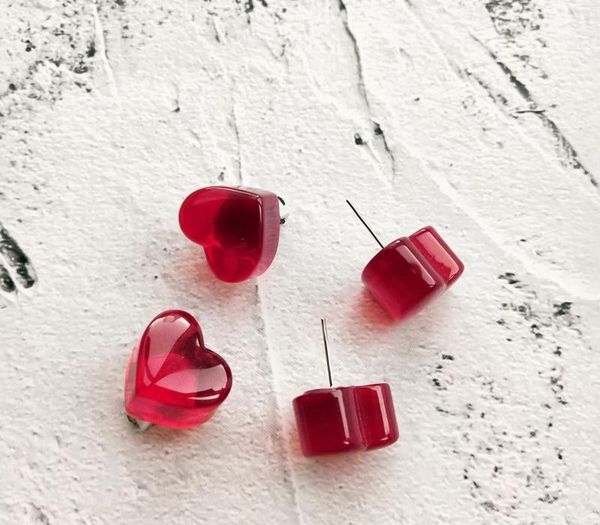 

new red peach earrings winter cute mini earrings for women korea transparent wine red peach heart love stud227451, Golden;silver