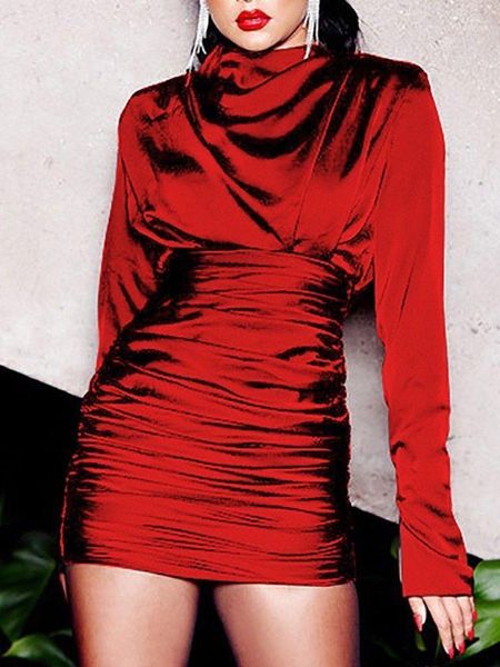 

2019 new brand cotton women fold ladies party dress solid long sleeve short mini dress solid color1, Black;gray