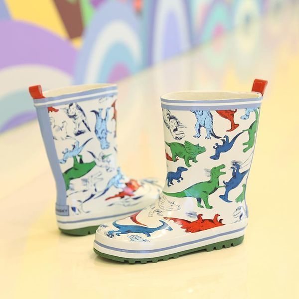 

new children rain boots boys baby dinosaur water shoes school boy waterproof kids slip on student non-slip rubber shoes d04054 y201028, Black;grey