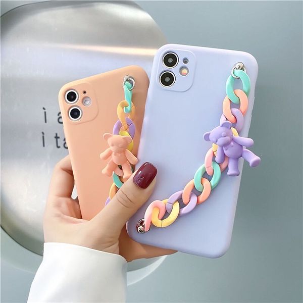 Симпатичные 3D Cartoon Case Bear Rainbow Bracelet Soft Phone Case для iPhone 14 13 11 12 Pro Max XS XR 7 8 Plus x Back Cover Funda