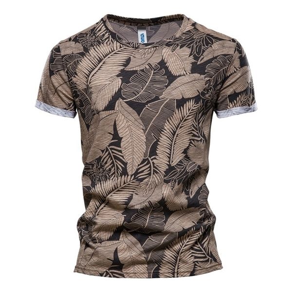 

aiopeson summer leaf printed t shirts men o-neck 100% cotton short-sleeved men's t-shirt male tee 220302, White;black