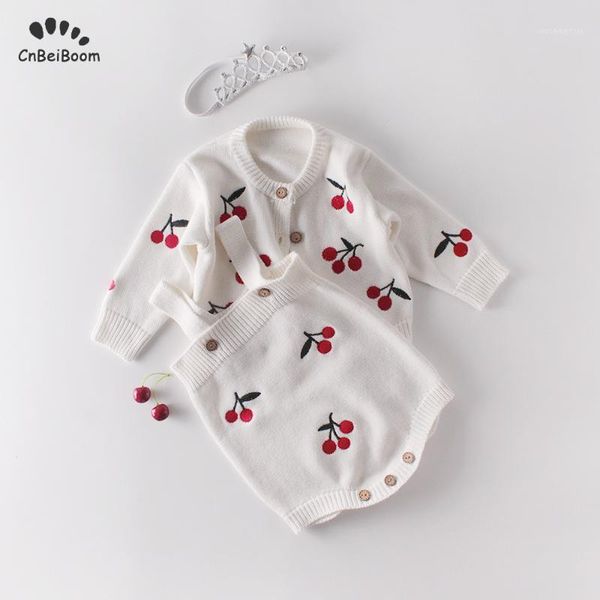 

clothing sets knitted baby clothes 100% cotton cherry girl romper for girls infant jumpsuit set clothe1, White