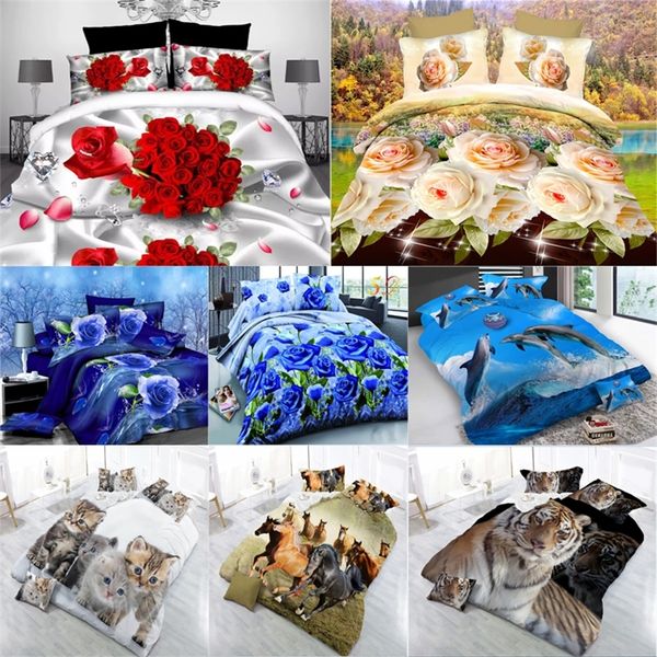 Levigatura 3D Set di biancheria da letto matrimoniale Anime Lenzuolo Lino Copripiumino Copripiumino Re Fiori Stampa Federa Bicicletta scenica 4 pezzi 201021