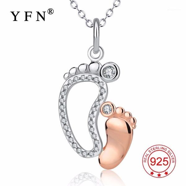 

yfn 925 sterling silver crystal cz big small feet pendants necklaces mom baby monther's day gift jewelry mother child foot1