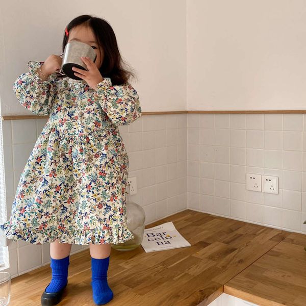 

flower mqd 2021ss spring girl's fragmentary countryside ruffle long sve drs, Red;yellow