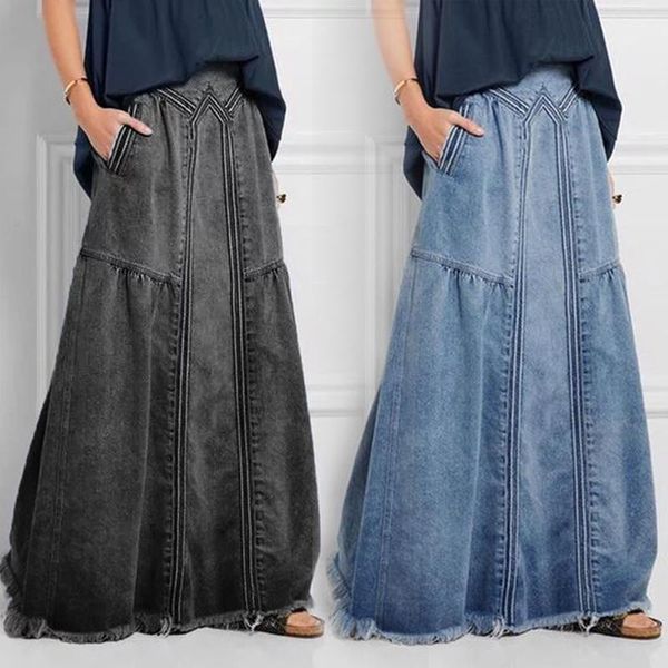 Saídas de rua em tamanho grande saia de rua 2021 verão uma linha jeans mulheres outono outono sol sólido sólido cintura alta mulheres
