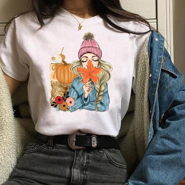 

женщины печатают одежду графики девушки 90-х годов милый мультфильм тыква осень осень хэллоуин леди тройник топы женская футболка женская фу, White