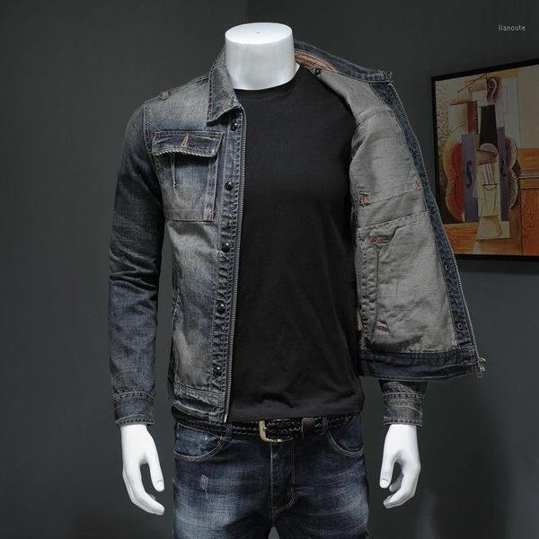 

2020 new men denim coat vintage cowboy slim long sleeve casual zipper jacket plus size 4xl brand classic jean outwear male1, Black;brown