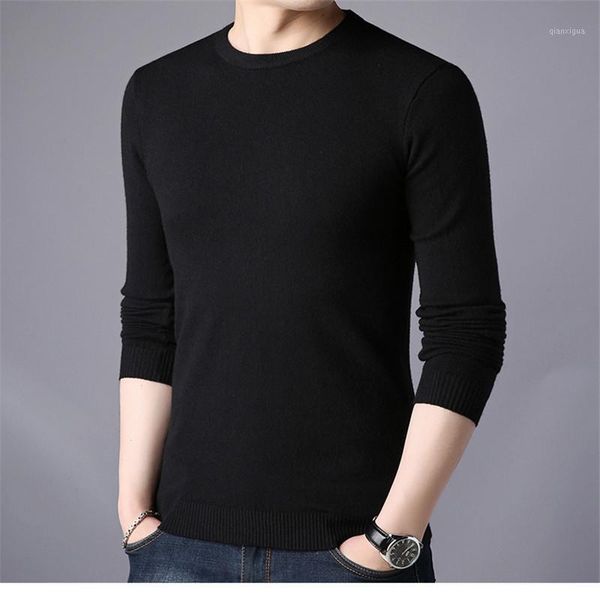 

2020 spring and autumn men's long sleeve business leisure fashion round neck t-shirt korean slim sweater solid color base coat1, White;black