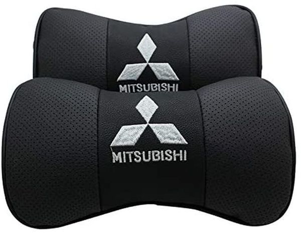

auto sport genuine leather bone-shaped car seat pillow neck rest headrest comfortable cushion pad with logo pattern for mitsubishi accessory