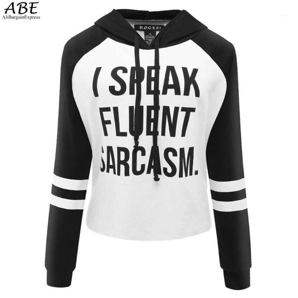 

wholesale- new women casual long sleeve hooded letter print short hoodies1, Black