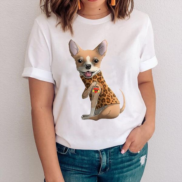 

women graphic dog leopard clothing trend printing casual 90s clothes lady tees print clothing female tshirt t shirt, White