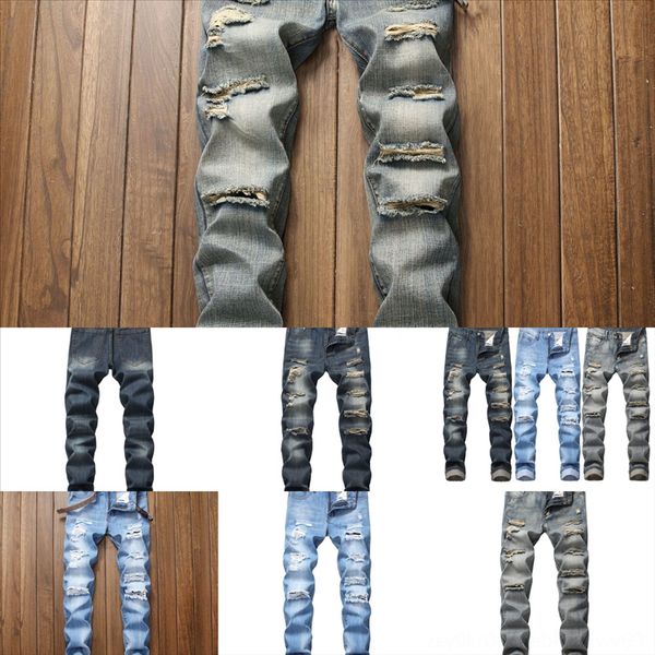 

sgfxs wash slim fit denim jeans man jeans denim jeans mens vintage men ribbons s trousers for waist streetwear blue men's hole classic, Black