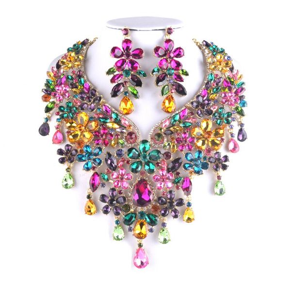 

magnificent multi color for bridal jewelry sets big fashion women party necklace and earring sets wedding jewelry accessories, Silver